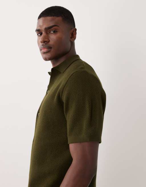 ASOS DESIGN - Chemise boutonnée décontractée en maille gaufrée - Kaki, 5 de 5