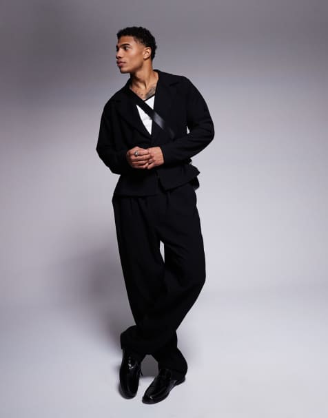 ASOS DESIGN - Chemise cache-cœur courte décontractée et pantalon baggy - Noir - view 1