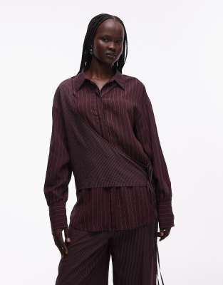 ASOS DESIGN - Chemise cache-caur d'ensemble à rayures irrégulières - Prune-Rouge