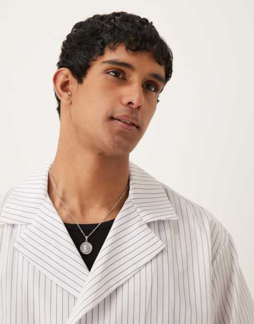 ASOS DESIGN - Chemise cache-cœur oversize à fines rayures - Blanc, 3 de 4
