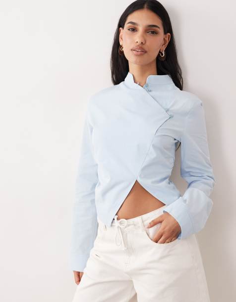 ASOS DESIGN - Chemise cintrée à col Mao - Bleu - view 1