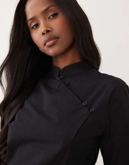 ASOS DESIGN - Chemise cintrée à col Mao - Noir, 3 de 4