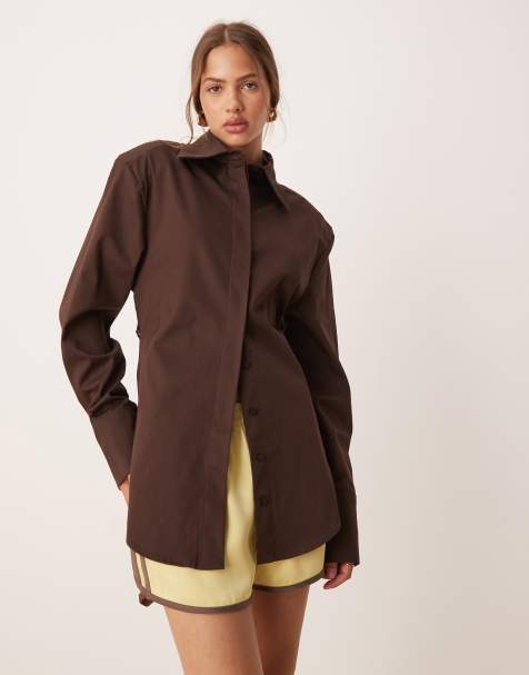 ASOS DESIGN - Chemise cintrée à épaulettes avec liens noués dans le dos - Chocolat - view 1