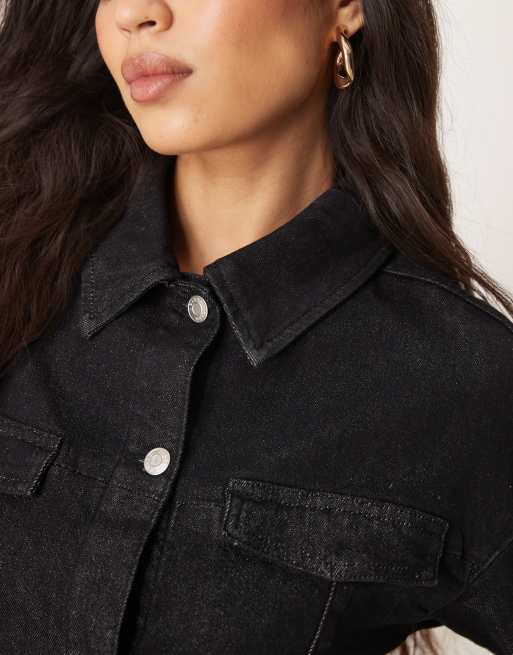 ASOS DESIGN - Chemise cintrée à la taille en denim - Noir, 3 de 4