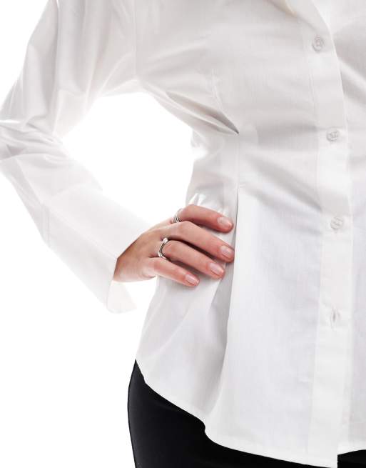 ASOS DESIGN - Chemise cintrée à la taille en popeline - Blanc, 3 de 4