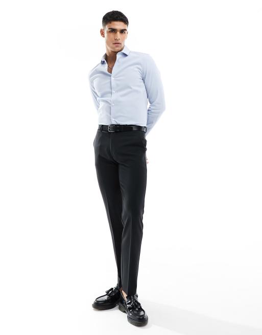 ASOS DESIGN - Chemise cintrée élégante en tissu texturé léger avec col italien - Bleu 
