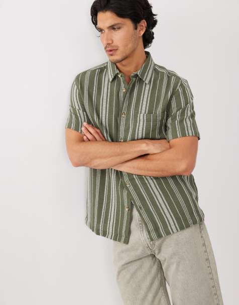 ASOS DESIGN - Chemise classique à rayures - Vert/blanc - view 1