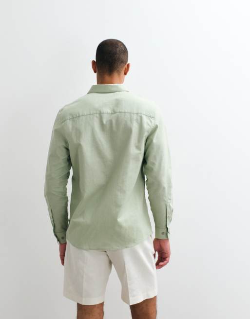 ASOS DESIGN - Chemise classique élégante en lin mélangé - Vert sauge, 5 de 5