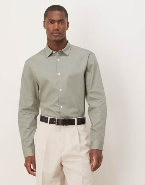ASOS DESIGN - Chemise classique élégante en popeline facile à repasser - Sauge foncé - view 1