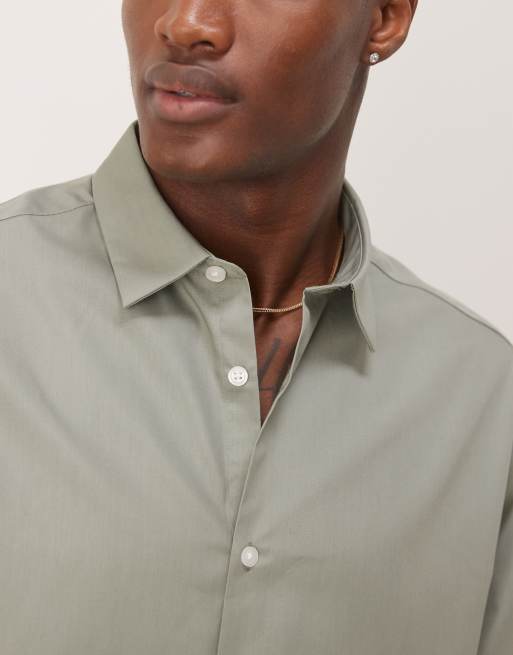 ASOS DESIGN - Chemise classique élégante en popeline facile à repasser - Sauge foncé, 2 de 4