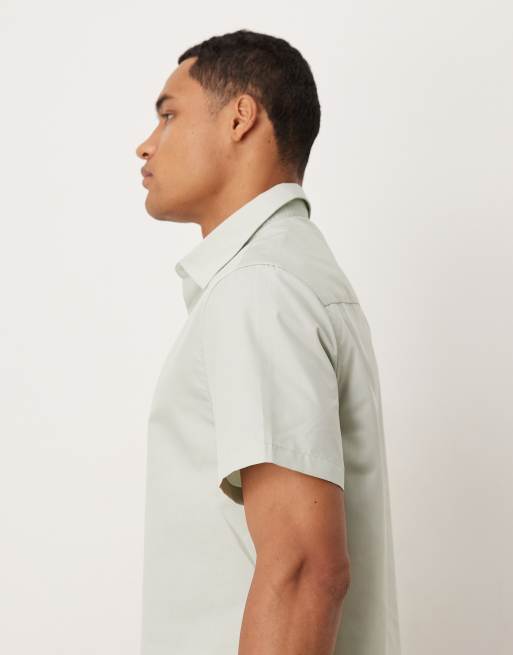 ASOS DESIGN - Chemise classique élégante en popeline facile à repasser - Vert sauge, 4 de 5