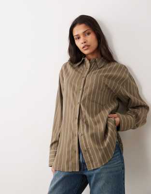 Chemise classique en coton à rayures - Bordeaux-Vert 42