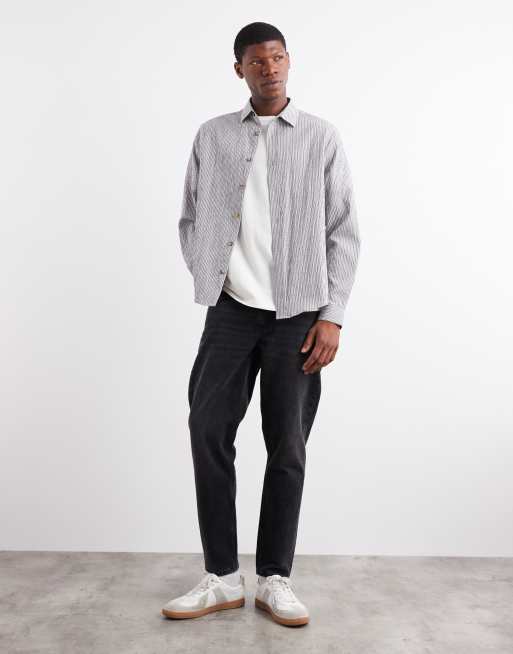 ASOS DESIGN - Chemise classique en crépon rayé - Gris, 2 de 5