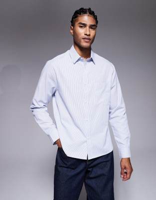 ASOS DESIGN - Chemise classique en popeline rayée - Bleu-Blanc
