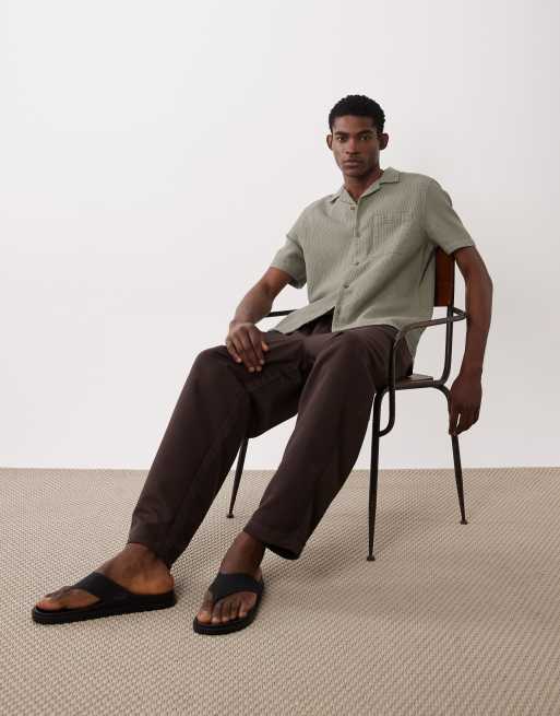 ASOS DESIGN - Chemise classique gaufrée à col à revers - Vert, 2 de 5