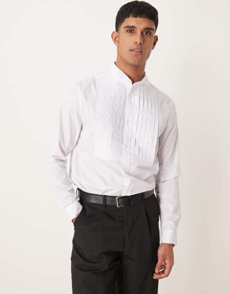 ASOS DESIGN - Chemise classique habillée avec col cassé et plastron plissé devant - Blanc - view 1