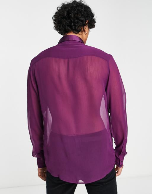 ASOS DESIGN - Chemise classique transparente avec volants style années 70 à l'avant - Violet, 3 de 4