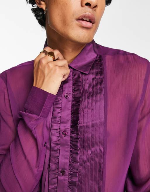 ASOS DESIGN - Chemise classique transparente avec volants style années 70 à l'avant - Violet, 4 de 4