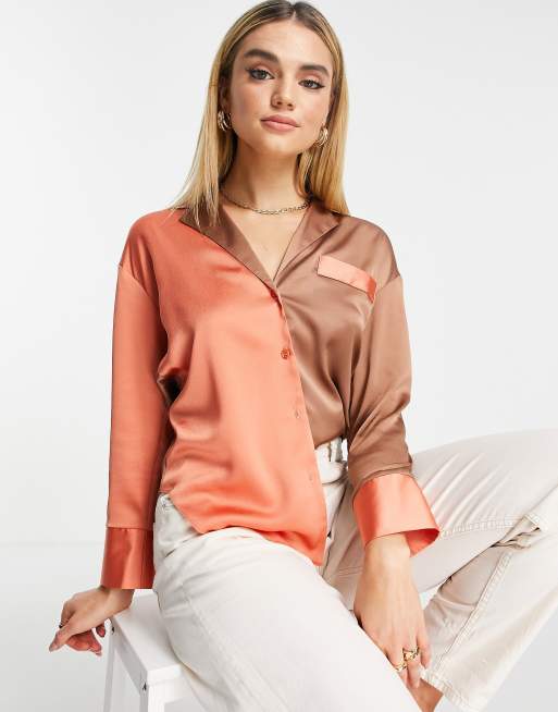 ASOS DESIGN - Chemise color block en satin