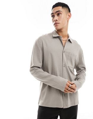 ASOS DESIGN long sleeved jersey shirt in brown rib - ASOS Price Checker