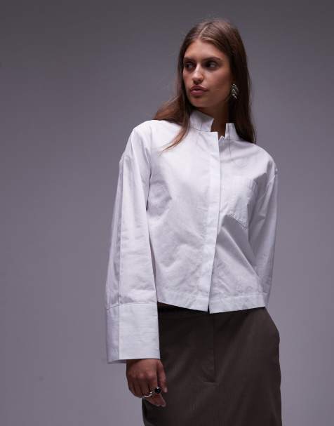ASOS DESIGN - Chemise coupe carrée à col mao - Blanc - view 1