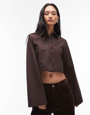 Chemise coupe carrée à manches larges - Chocolat-Brown XS