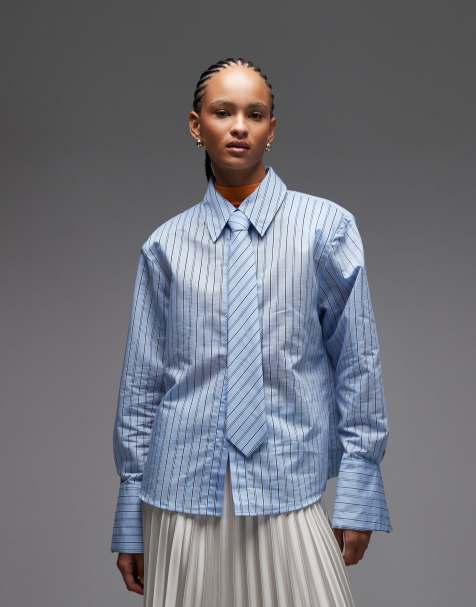 ASOS DESIGN - Chemise coupe carrée à rayures avec cravate - Bleu - view 1