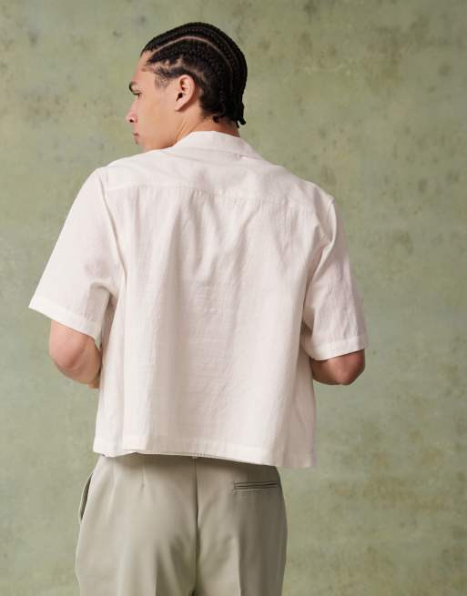 ASOS DESIGN - Chemise coupe carrée avec col à revers et broderie palmier - Crème, 3 de 4
