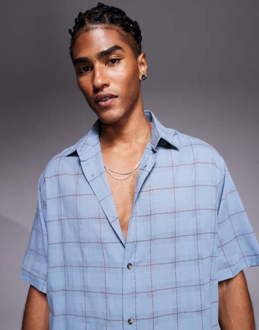 ASOS DESIGN - Chemise coupe carrée avec col à revers et imprimé carreaux - Bleu, 4 de 4