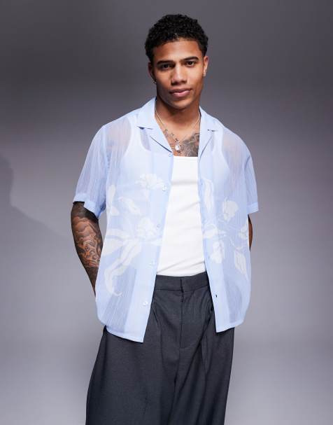 ASOS DESIGN - Chemise coupe carrée avec col à revers et imprimé fleurs - Bleu - view 1