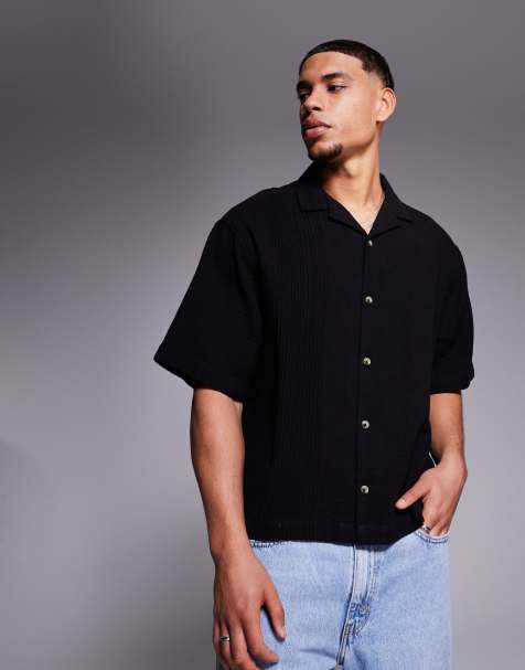 ASOS DESIGN - Chemise coupe carrée avec col à revers et plis nervurés - Noir - view 1