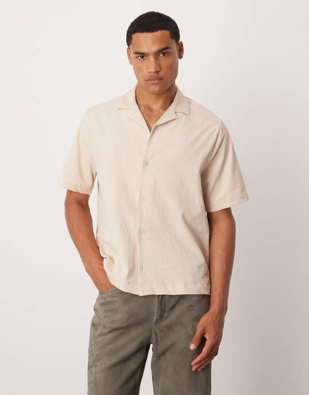 ASOS DESIGN - Chemise coupe carrée en crépon avec col à revers - Taupe - view 1