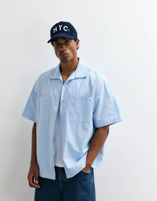 ASOS DESIGN - Chemise coupe carrée en popeline avec col à revers - Bleu clair, 5 de 5