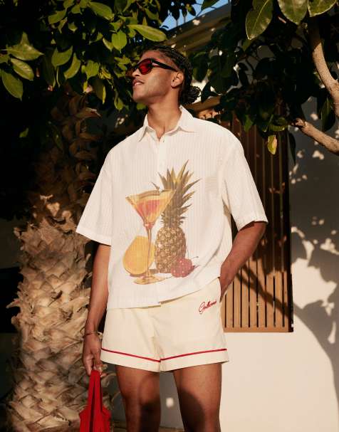ASOS DESIGN - Chemise coupe carrée imprimée avec col à revers - Blanc - view 1