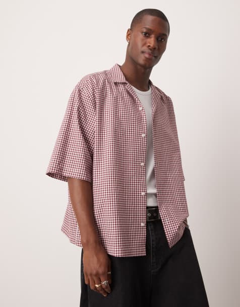 ASOS DESIGN - Chemise coupe carrée oversize à manches courtes et mini-carreaux - Rouge - view 1