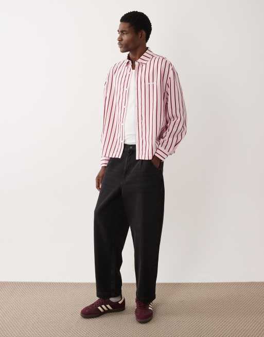 ASOS DESIGN - Chemise coupe carrée oversize à rayures et broderie sur la poitrine -Rose, 2 de 5