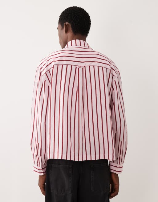 ASOS DESIGN - Chemise coupe carrée oversize à rayures et broderie sur la poitrine -Rose, 3 de 5