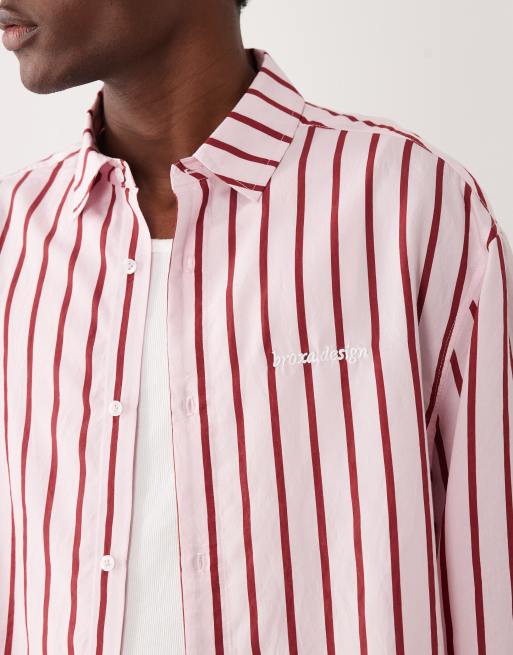 ASOS DESIGN - Chemise coupe carrée oversize à rayures et broderie sur la poitrine -Rose, 5 de 5