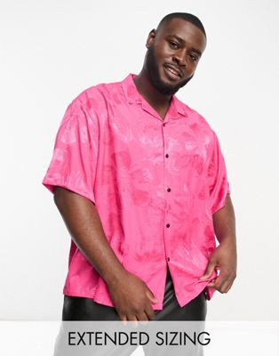 ASOS DESIGN boxy oversized revere shirt in pink floral jacquard  - ASOS Price Checker