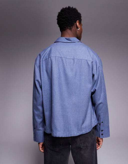 ASOS DESIGN - Chemise coupe carrée oversize en flanelle - Bleu, 4 de 4