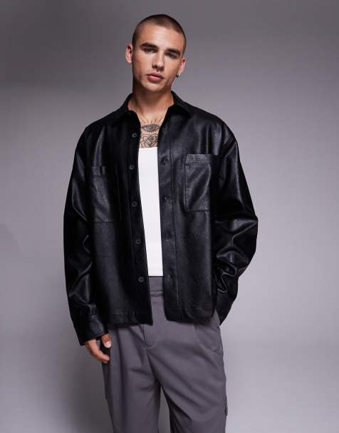 ASOS DESIGN - Chemise coupe carrée oversize en imitation cuir - Noir - view 1