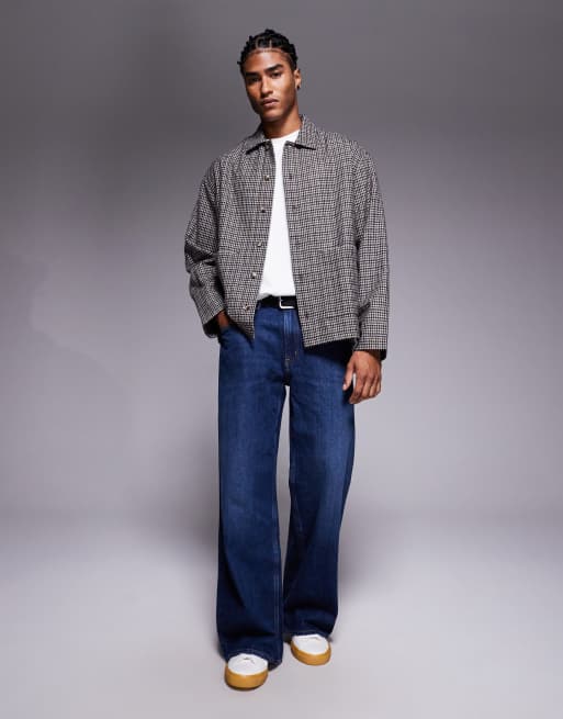 ASOS DESIGN - Chemise coupe carrée oversize en laine mélangée à petits carreaux - Marron, 2 de 5