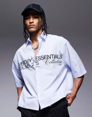 ASOS DESIGN - Chemise coupe carrée oversize en popeline à motif - Bleu marine