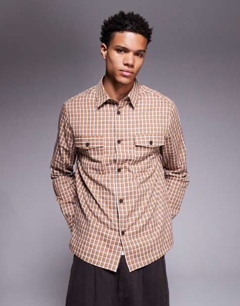 ASOS DESIGN - Chemise coupe classique à carreaux - Marron - view 1