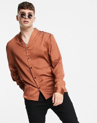 Chemises Chemise coupe classique effet satiné à col châle - Cuivré