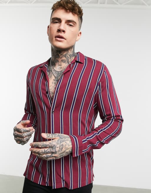 ASOS DESIGN - Chemise coupe classique rayée de soirée avec col à revers - Bordeaux