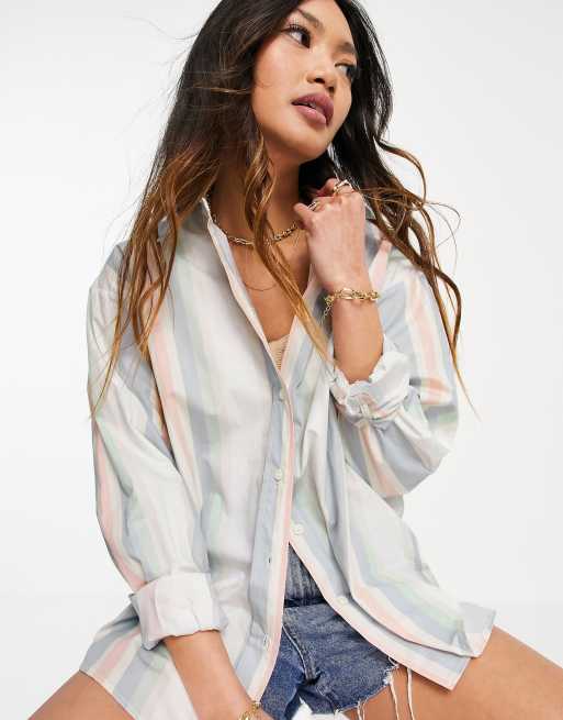 ASOS DESIGN - Chemise coupe dad - Rayures multicolores pastel