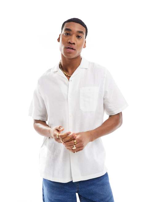 ASOS DESIGN - Chemise coupe décontractée en lin avec col à revers - Blanc