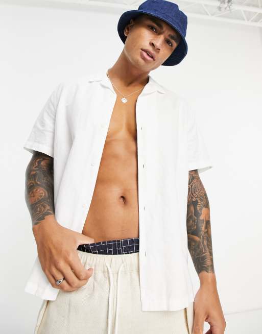 ASOS DESIGN - Chemise coupe décontractée en lin avec col à revers - Blanc