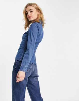 Femme Chemise coupe slim en jean - Délavage moyen